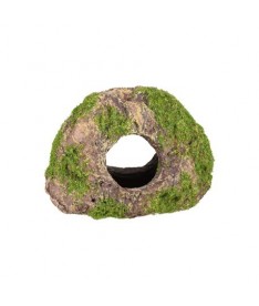 Piedra con agujero y musgo 13x8x10cm